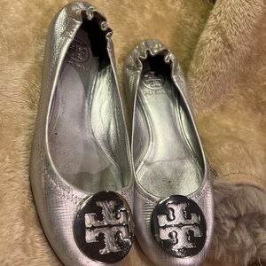 Tory Burch Metallic Silver Flats